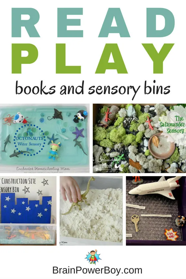 Combine books with sensory bins for a fun reading and open-ended play experience. Dinosaurs, construction, space, ocean, nature bins and more.Try these sensory bins and book combos with your kids. They will love them.