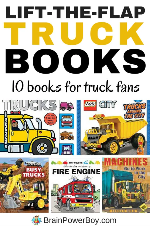 Interactive books add some hands-on play to reading time. These lift-the-flap truck books are incredible and very engaging. 10 books to keep your truck fan happy. Click the image to see them all.