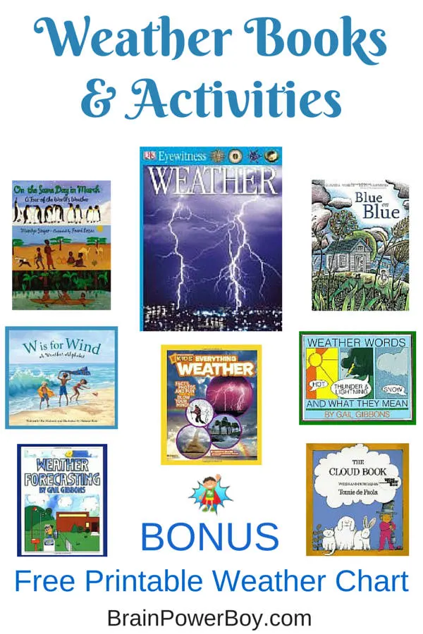 Learn all about weather. Great weather books, weather activities and a free printable weather chart.