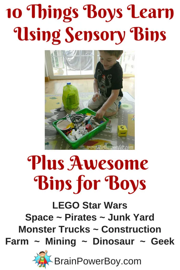 10 things boys learn through using sensory bins and some awesome bins for boys