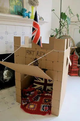 Cardboard Castle with Drawbridge and Flag