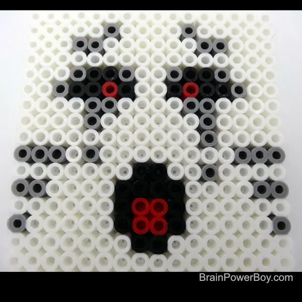 Closeup details of Minecraft Ghast face to help you make this Perler bead project.