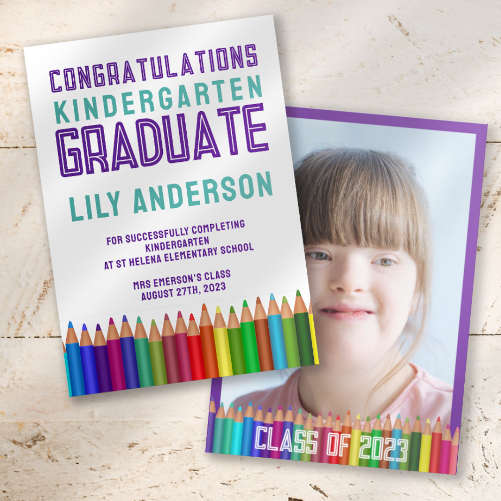 kindergarten graduation announcement with colored pencils