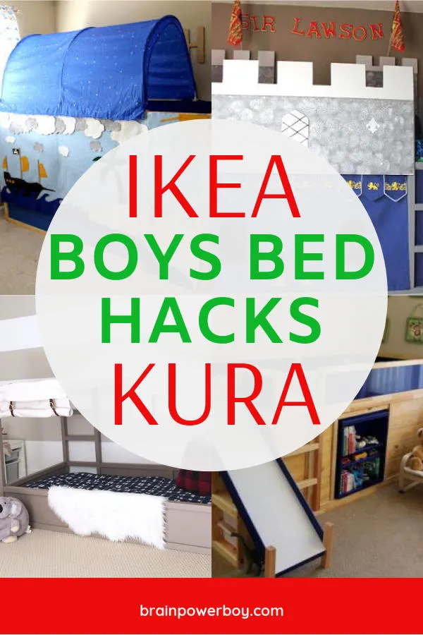 IKEA KURA Hacks that your boys will love. There are fire truck beds, castle beds, climbing wall beds, tent beds, and more!