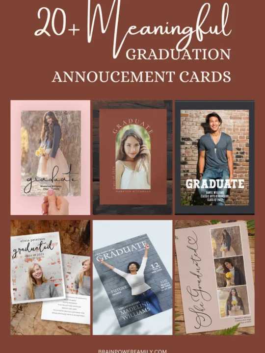 six graduation Announcement cards on a background