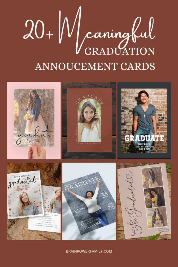 six graduation Announcement cards on a background