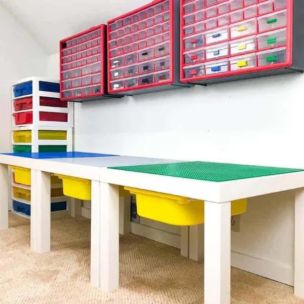 DIY LEGO Table with Bins and Storage Area