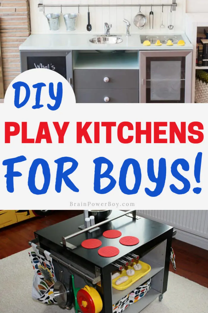 If you have a boy and you want to DIY a play kitchen for him, you cannot miss these!