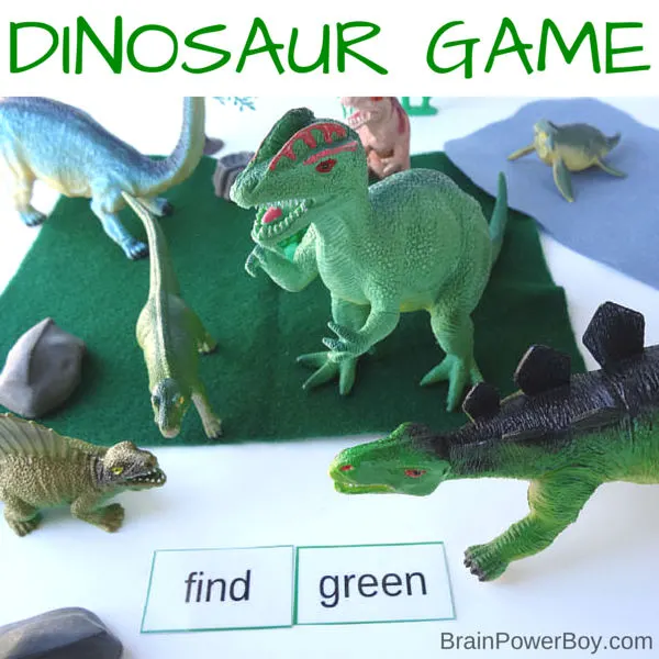 Fun, hands-on dinosaur sight word game. Includes free printable preschool and kindergarten words to play the game.