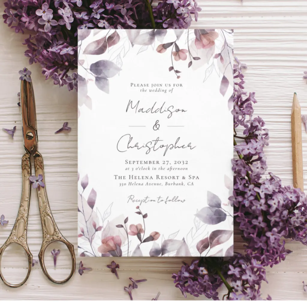 Dusty Purple Floral Wedding Invitation