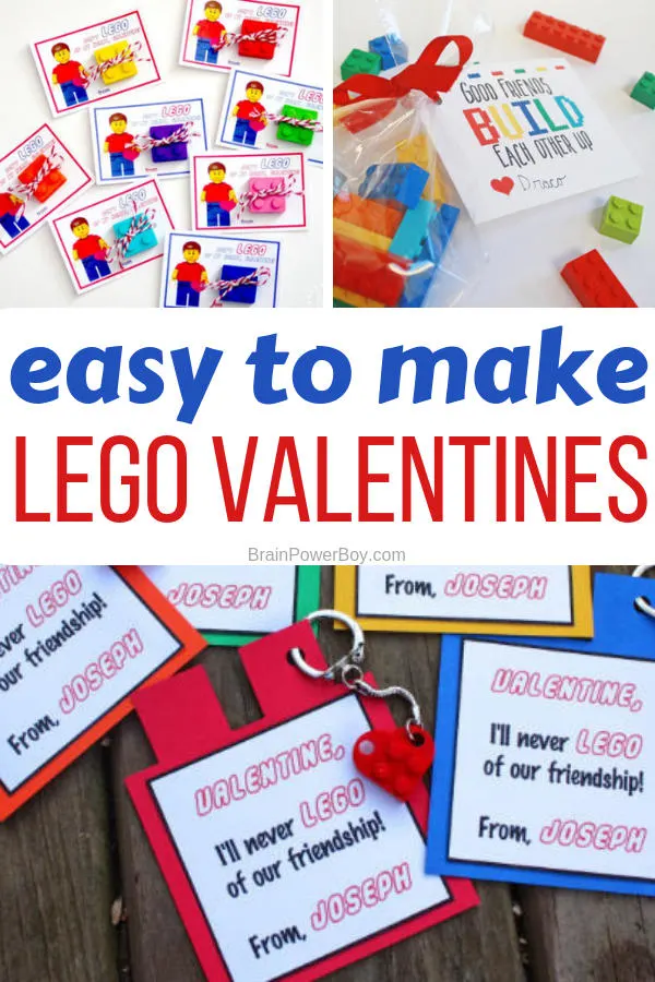 Love these LEGO valentines! They are easy to make and great to give for classroom valentine exchanges, homeschool coop or other valentine parties.