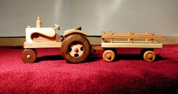 Wooden Tractor with Wagon Set
