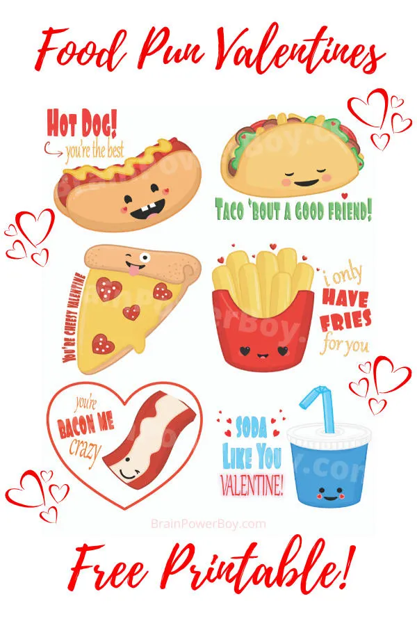 Cute kawaii food puns for Valentine's Day. Print yours now.