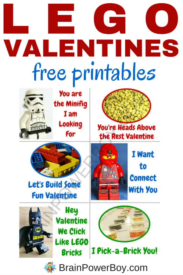 Looking for some awesome LEGO valentines? Check these out. You get all six designs totally free. These are perfect for my LEGO fan to give out at Valentine's day!