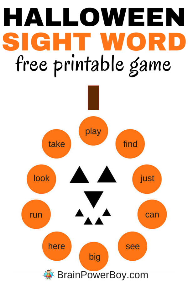 This free printable sight word game for Halloween comes with two cute pumpkin boards and cards. One of the boards includes dolch sight words for preschoolers and the other is blank so your can add your own words. Click picture to print your free sight word game.