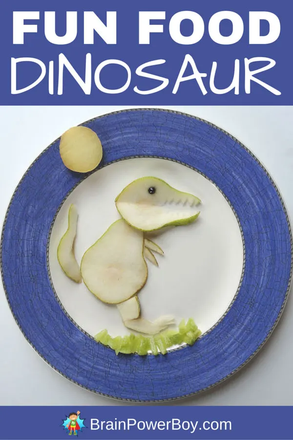 Make this fun food dinosaur out of a pear! This easy to make healthy dinosaur snack will be a hit with your dinosaur fan! Click image for additional pictures and directions.