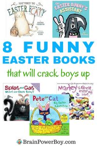 Tickle your boy's funny bone with these funny Easter books. 8 titles to get them reading. Super for Easter basket fillers too! Click image to see all of the titles.