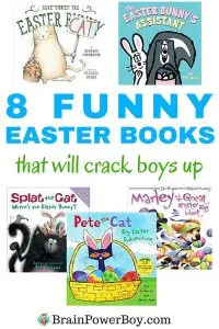 Tickle your boy's funny bone with these funny Easter books. 8 titles to get them reading. Super for Easter basket fillers too! Click image to see all of the titles.