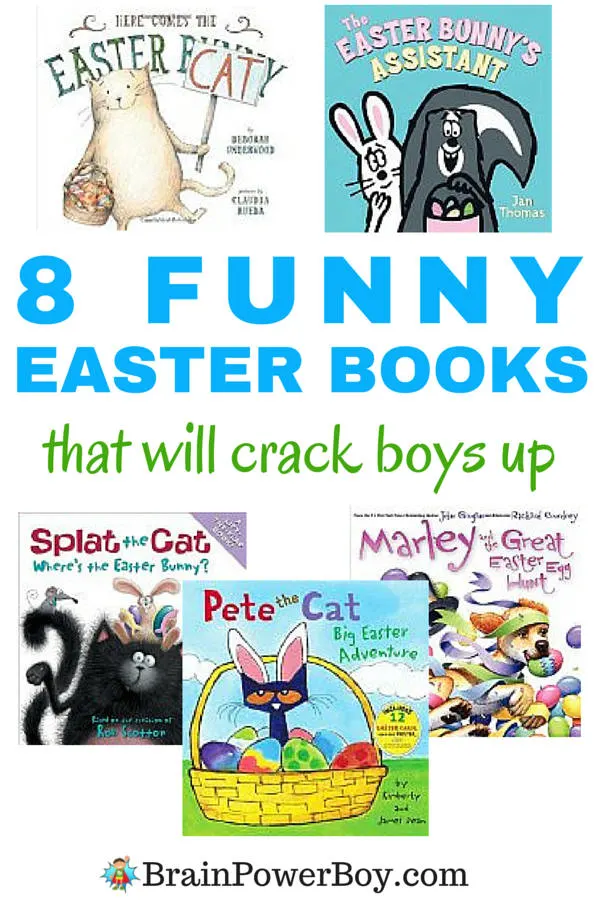 Tickle your boy's funny bone with these funny Easter books. 8 titles to get them reading. Super for Easter basket fillers too! Click image to see all of the titles.