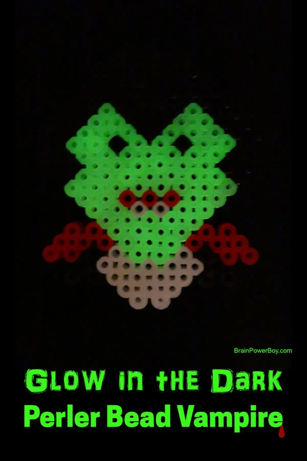 Glow in the Dark Perler Bead Vampire with an eerie greenish glow. So cool!! To see the instructions, and tips for making it, tap or click now.