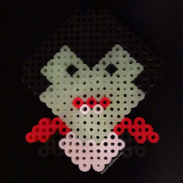 Glow in the dark Perler Beads used on the face of the Vampire.