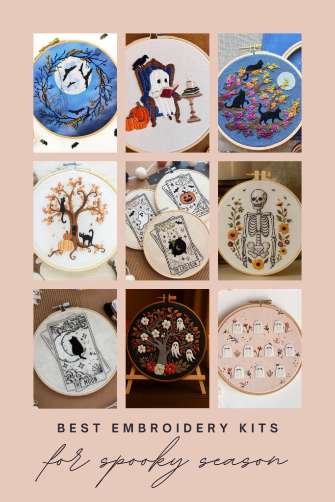 9 Halloween embroidery kits in a variety of styles