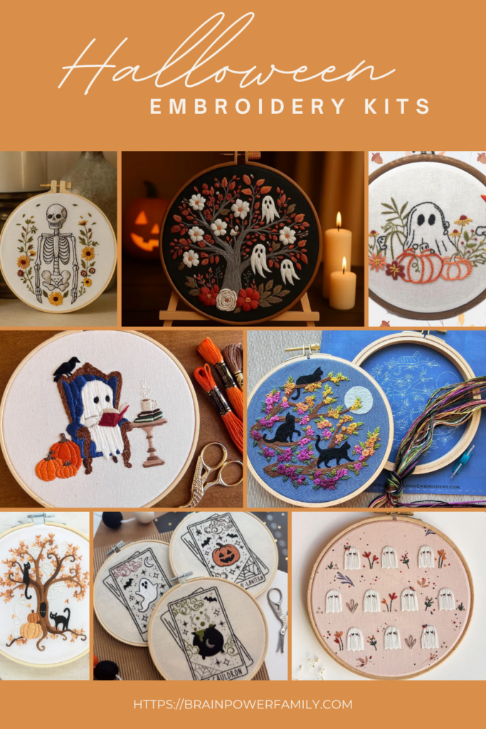 8 embroidery kits with Halloween themes