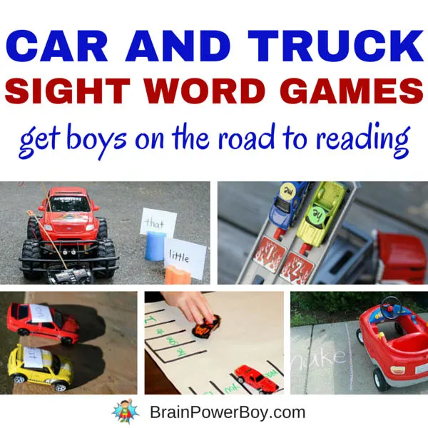 Play a few of these 7 awesome car and truck sight word games as a way to help boys learn to read. We love #7. Click picture to read the article and play these hands-on games.
