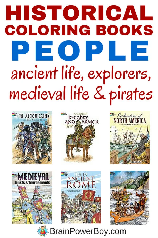 Learn about history while coloring? Yes! These inexpensive coloring books provide interesting text and wonderful pictures to color. Click picture to see all 13 books.