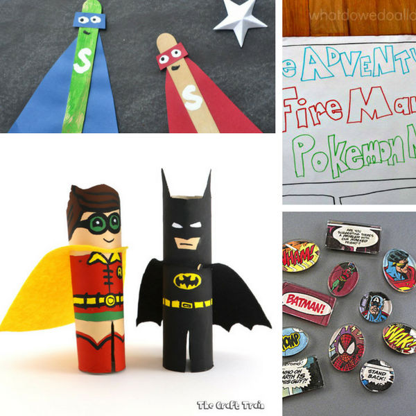 Find a total of 12 superhero crafts including how to make a huge comic book, comic magnets, tp roll batman and robin and popsicle stick superhero with cape.