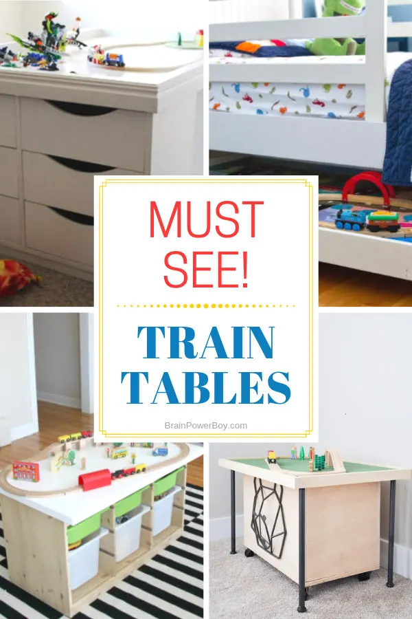 IKEA Hack train tables and wooden train tables from easy to more complex with storage. Click or tap to find the perfect one for your train fan!