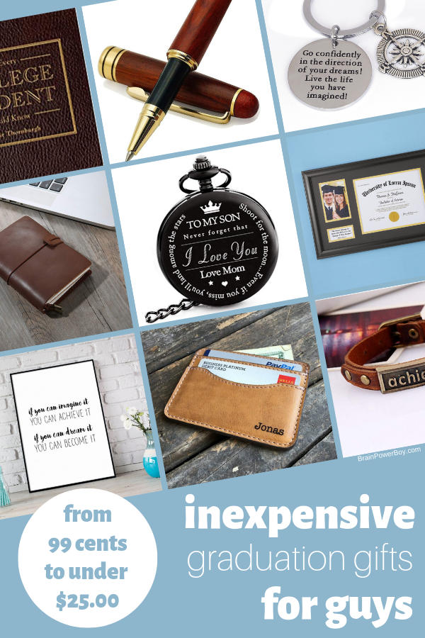 You are going to love these inexpensive graduation gifts for guys! They do not cost a lot but they are really nice. Click or tap to see over 23 cool ideas..