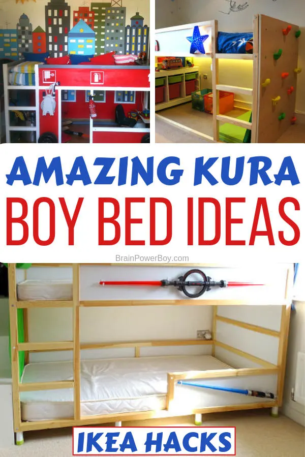 Amazing boys room bed ideas using the IKEA KURA bunk bed. Fire truck bed, Star Wars bed, castle bed and more that your boys will love.
