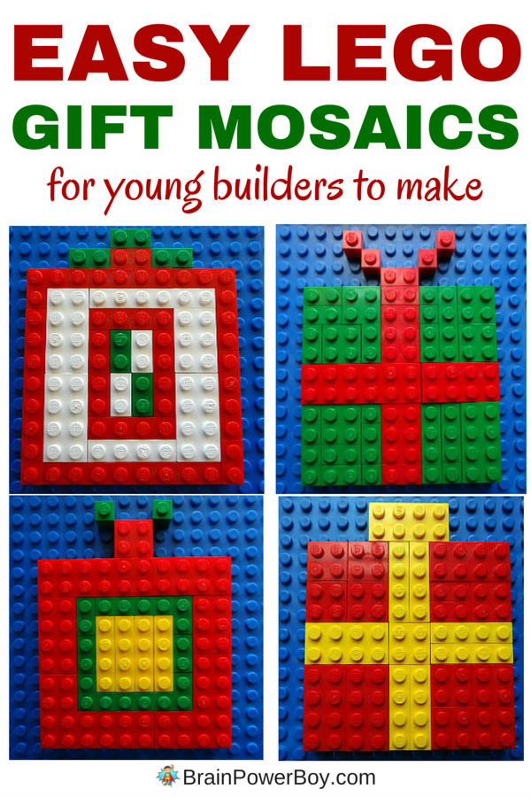 Super easy LEGO Christmas project that young builders can make. Click through for some guidelines for building a LEGO gift mosaic.