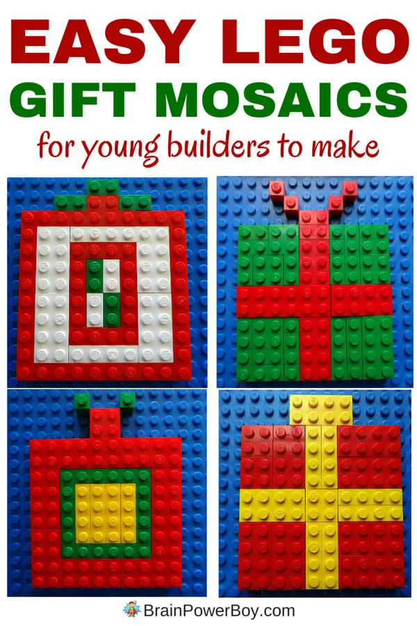 Super easy LEGO Christmas project that young builders can make. Click through for some guidelines for building LEGO gift mosaics.