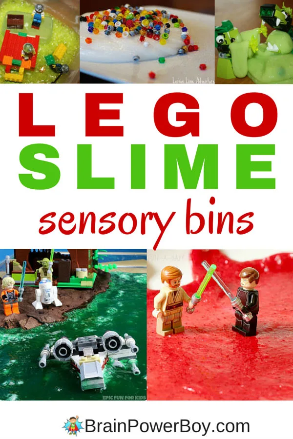 LEGO Slime Sensory Bins bring a whole new dimension to playing with LEGO. What fun! Click the image to see all of the great bins.
