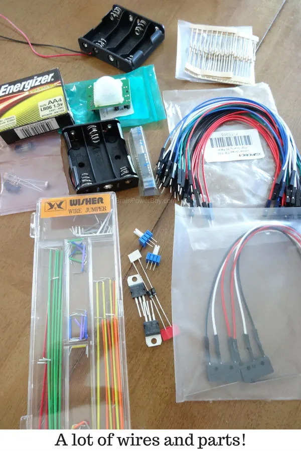So many cool parts came with our robot kit! (ad with Home Science Tools)