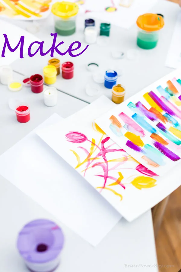 Making art with colorful paints helps kids learn about creating one thing from something else