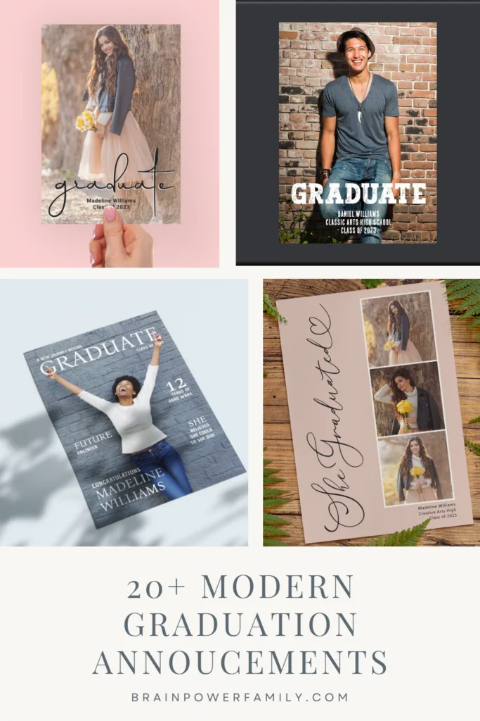graphic with 4 graduation announcement cards and text