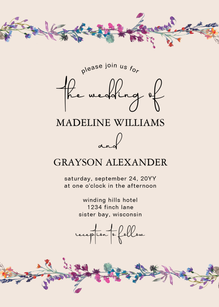 Modern Wildflower Hand-lettered Script Wedding Invitation
