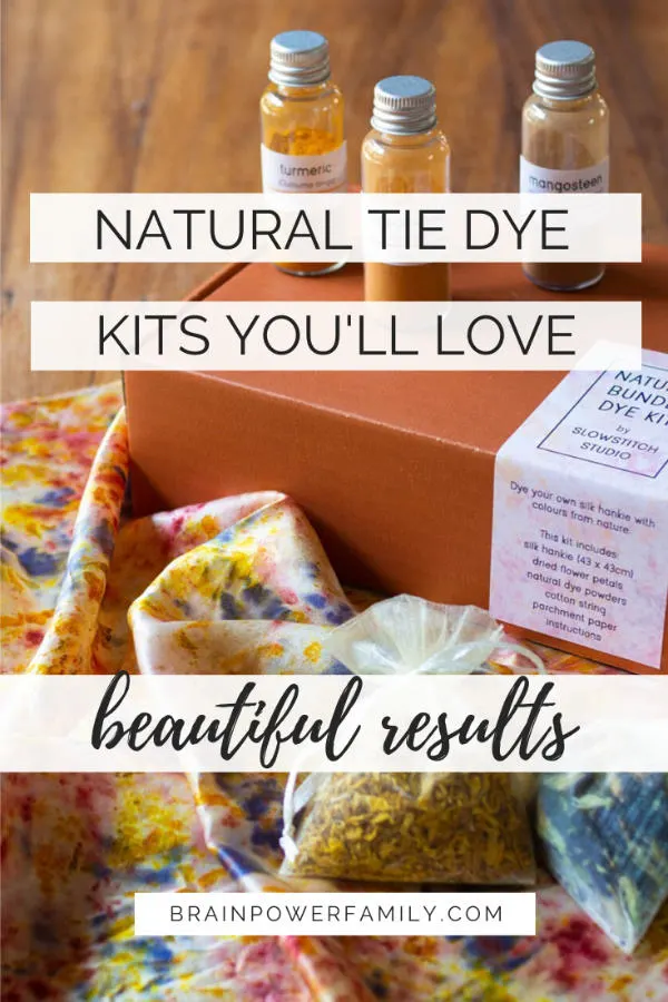 Natural tie dye kits with dried flowers and powders to dye fabric