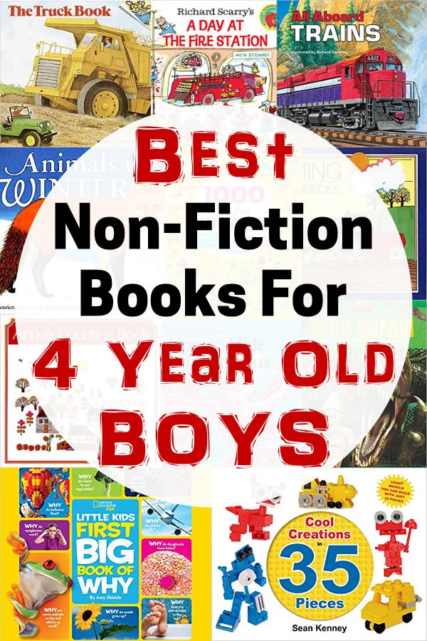 Grab this list of non-fiction books for 4 year old boys. Non-fiction books are great for boys and this list has the best ones for boys age 4!