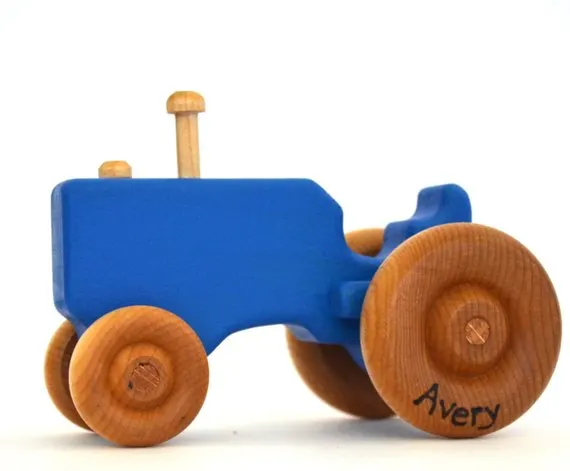 Personalized Blue Wooden Tractor