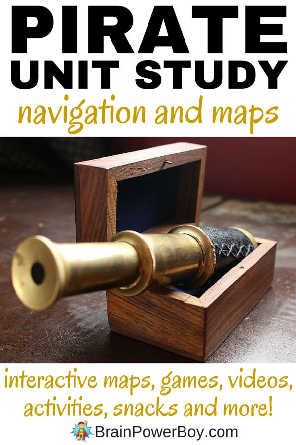 Pirate Navigation and Maps. Part of a pirate homeschool unit study. You will find interactive maps, online games, activities to do, videos, snacks and more all for learning about how pirates used maps and navigated.