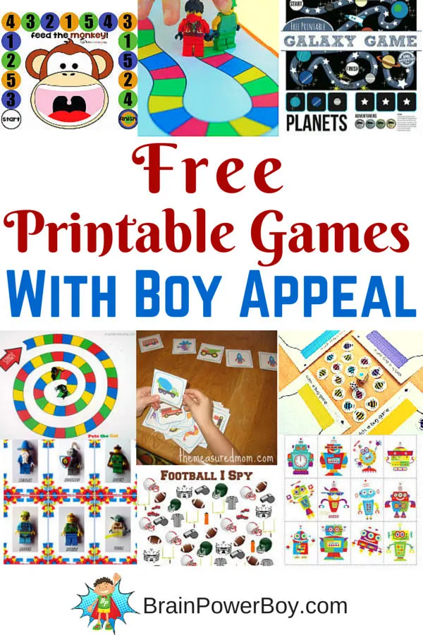 Free printable games for kids provide a great way to have fun and learn. Check out these printable games with boy appeal. Robots, LEGO, animals, bugs, space and more.