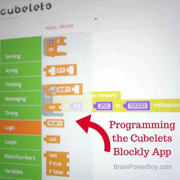 A quick peak at the Cubelets Blockly app. See the post for what it can do! (with ad Home Science Tools)