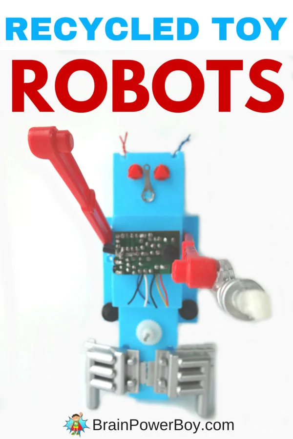 Reverse engineer toys to make your own recycled toy robot! This is a fun project packed with learning. Click image to see ideas for creating your robot as well as a free reduce, reuse and recycle homeschool unit study.