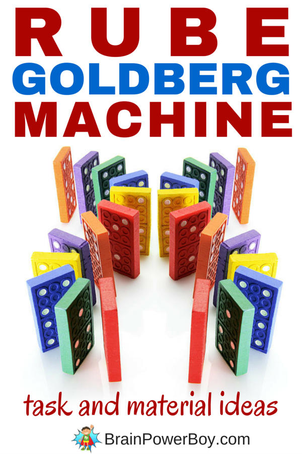 Build your own Rube Goldberg Machine™! Use this great list of task ideas to choose the type of machine you want to build, gather some of the materials on our big list and make your own machine. Super fun learning opportunities throughout the whole process. Click to get the lists.