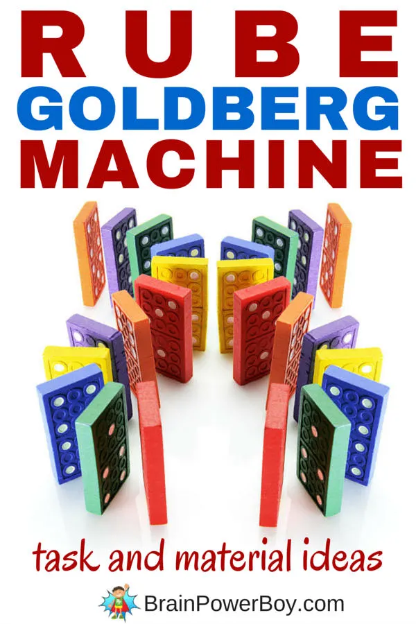 Build your own Rube Goldberg Machine™! Use this great list of task ideas to choose the type of machine you want to build, gather some of the materials on our big list and make your own machine. Super fun learning opportunities throughout the whole process. Click to get the lists.