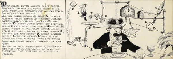 Self-operating napkin Image Rube Goldberg Cartoon